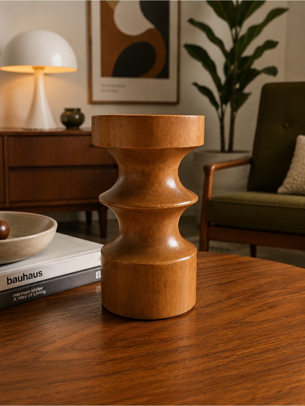 Mid-Century Carved Wood Sculptural Vase - Warm Honey Brown